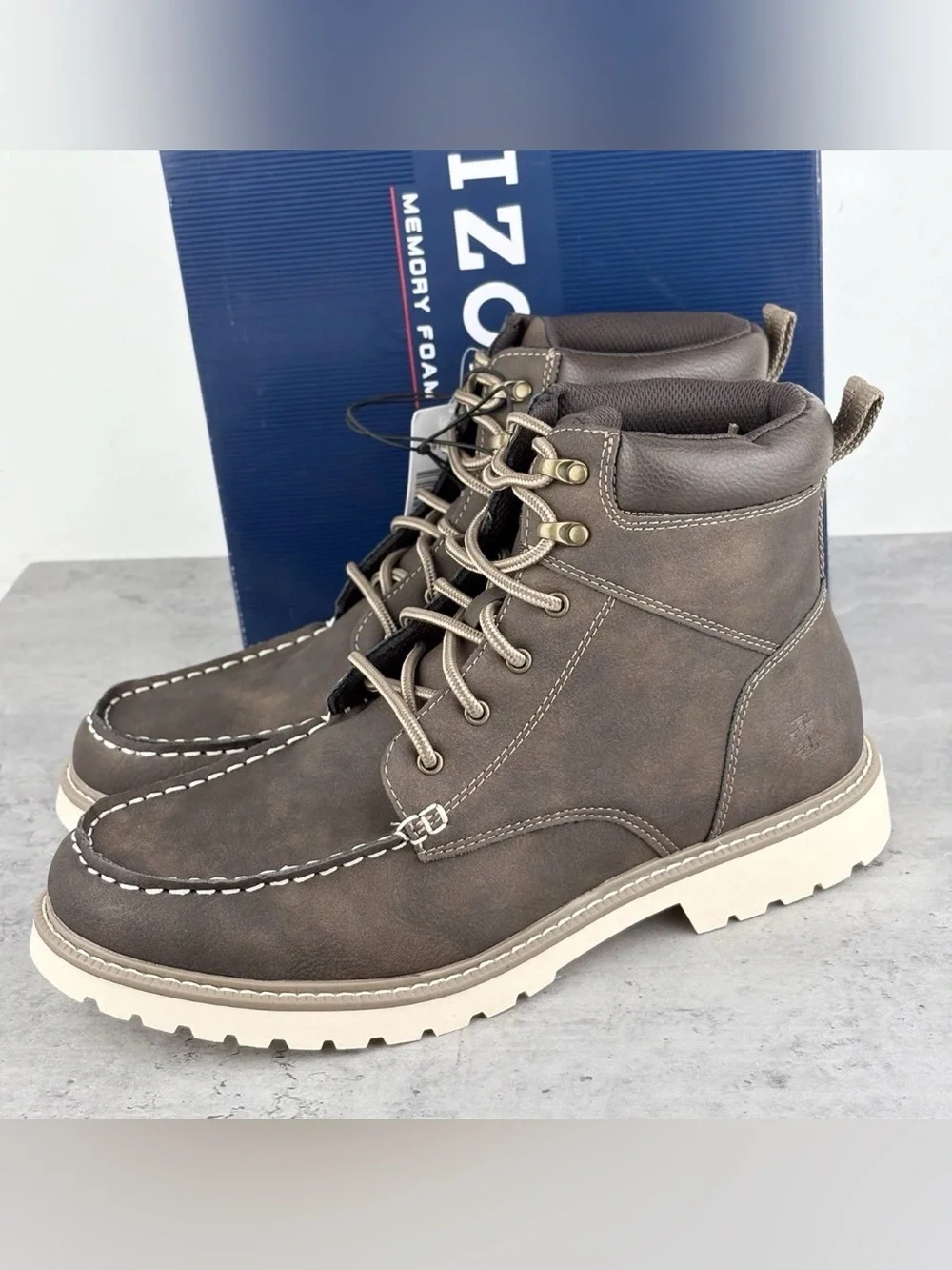 New‎ Izod Men's Lace Up Boots Miles Brown Size 8 Lace Up Memory Foam Comfort NIB